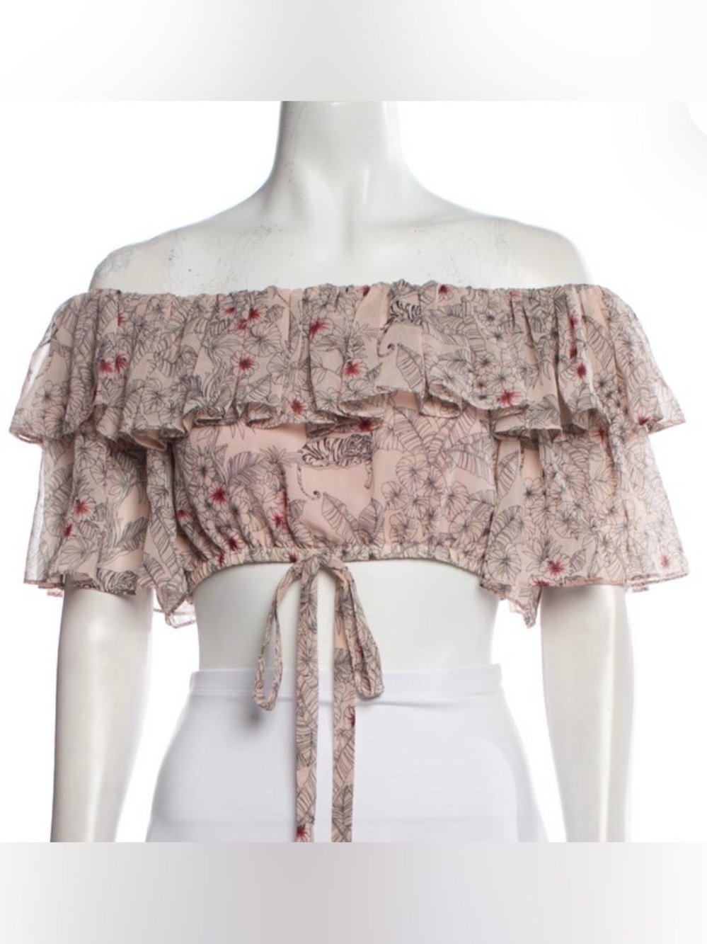 Alexis Blush Floral Off-Shoulder Ruffle Crop Top
